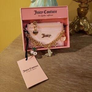 NWT! Juicy Couture Baby Pink Card Holder w/ Gold Chains & Charms (Light Pink)